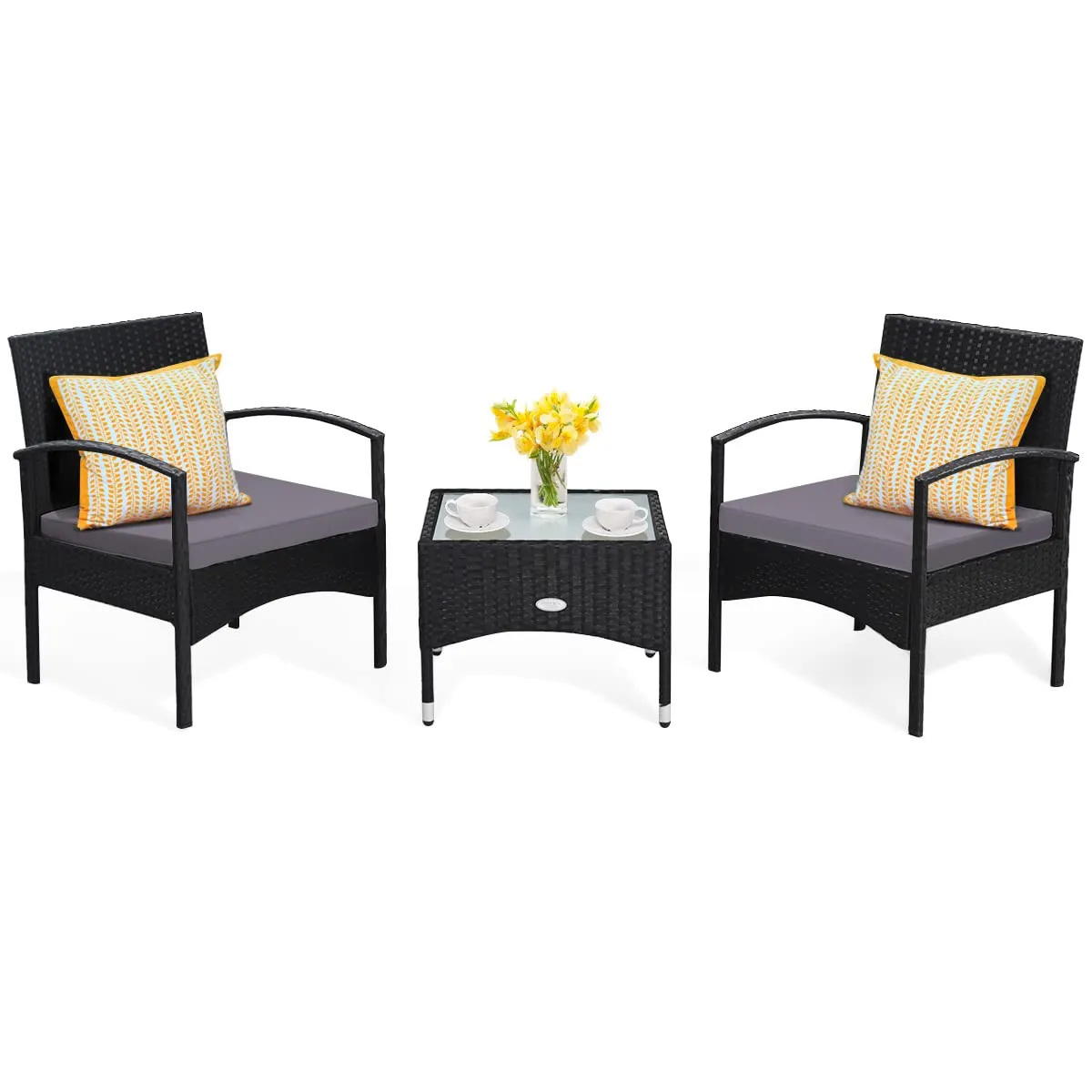 Tangkula 3 Pieces Patio Rattan Conversation Set