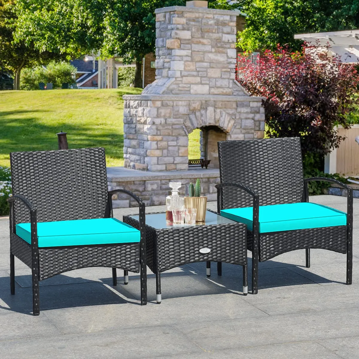 Tangkula 3 Pieces Patio Rattan Conversation Set