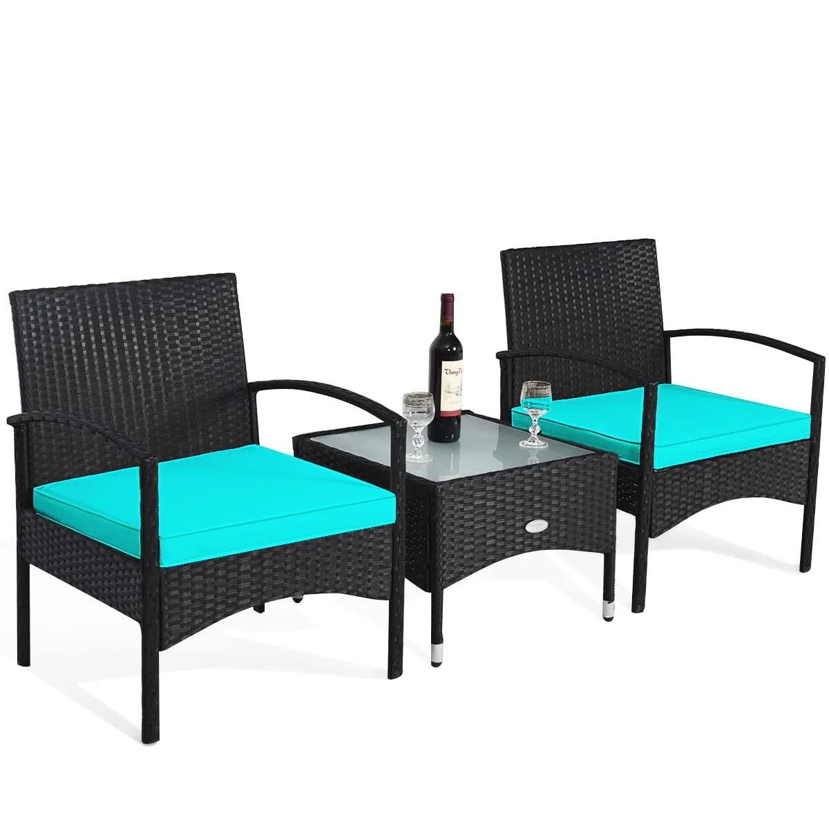 Tangkula 3 Pieces Patio Rattan Conversation Set