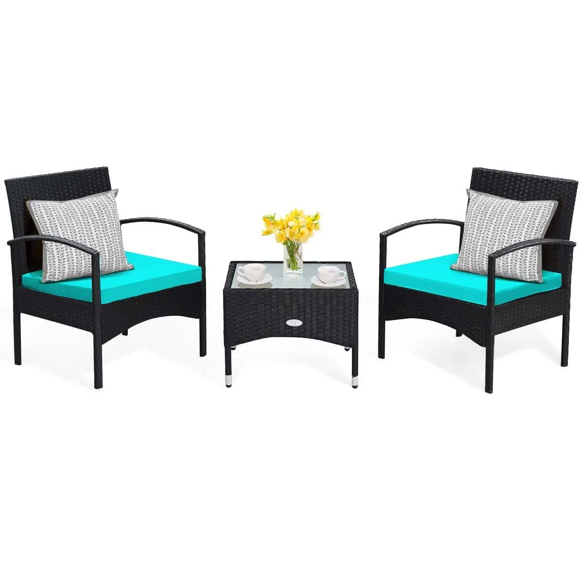 Tangkula 3 Pieces Patio Rattan Conversation Set