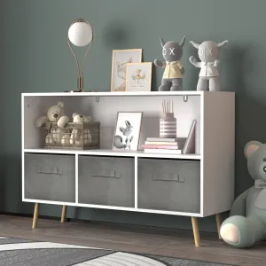 White Kids Bookcase with Collapsible Drawers