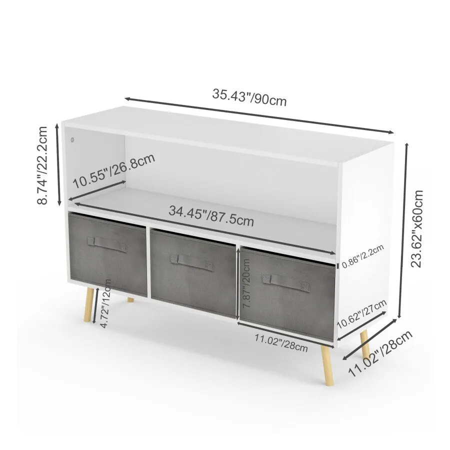 White Kids Bookcase with Collapsible Drawers