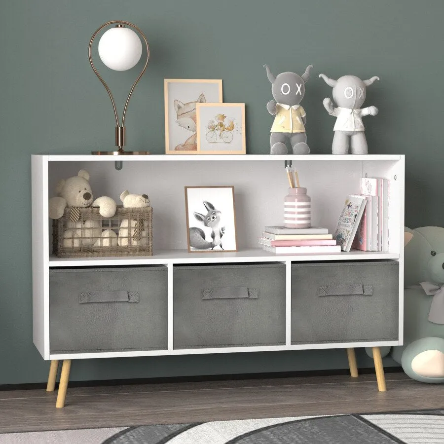 White Kids Bookcase with Collapsible Drawers