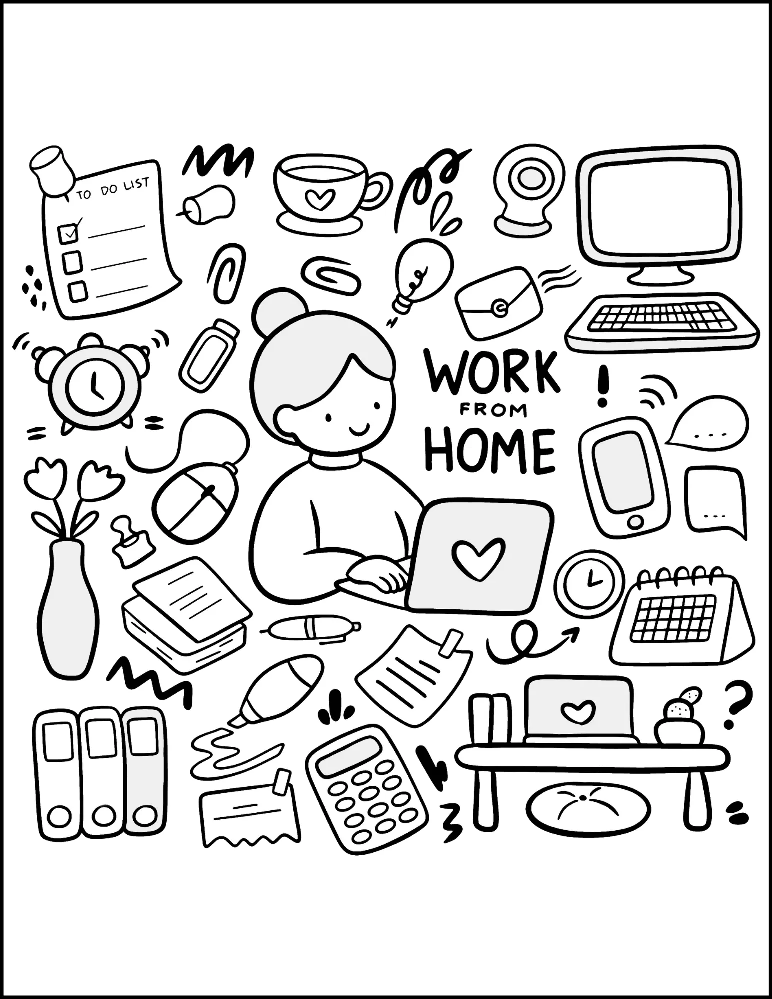 Work From Home: Printable Coloring Book for Creative Relaxation