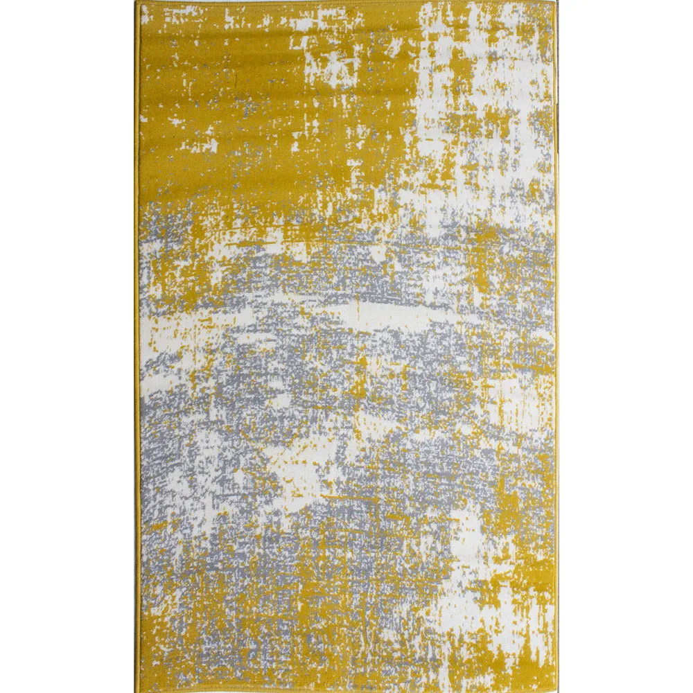 Yellow Grey Distressed Worn Look Living Room Rug